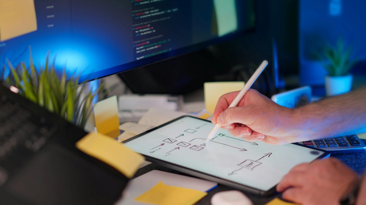 hand writing on tablet